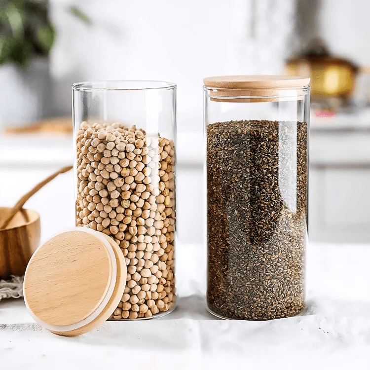 Multi-Purpose Airtight Plastic Transparent Food Storage Jar with Bamboo Lid