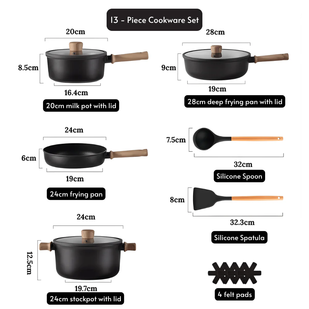13-Piece Titanium Coated Non-Stick Kitchen Cookware Set